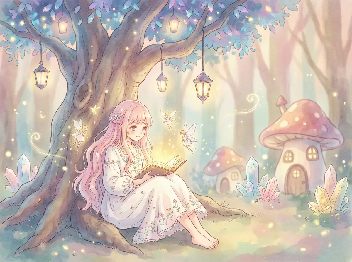 妹调教日记 - 魔法森林中阅读故事书的粉发少女与精灵